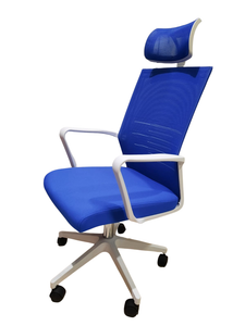 Office Chair with White Frame - Blue Mesh