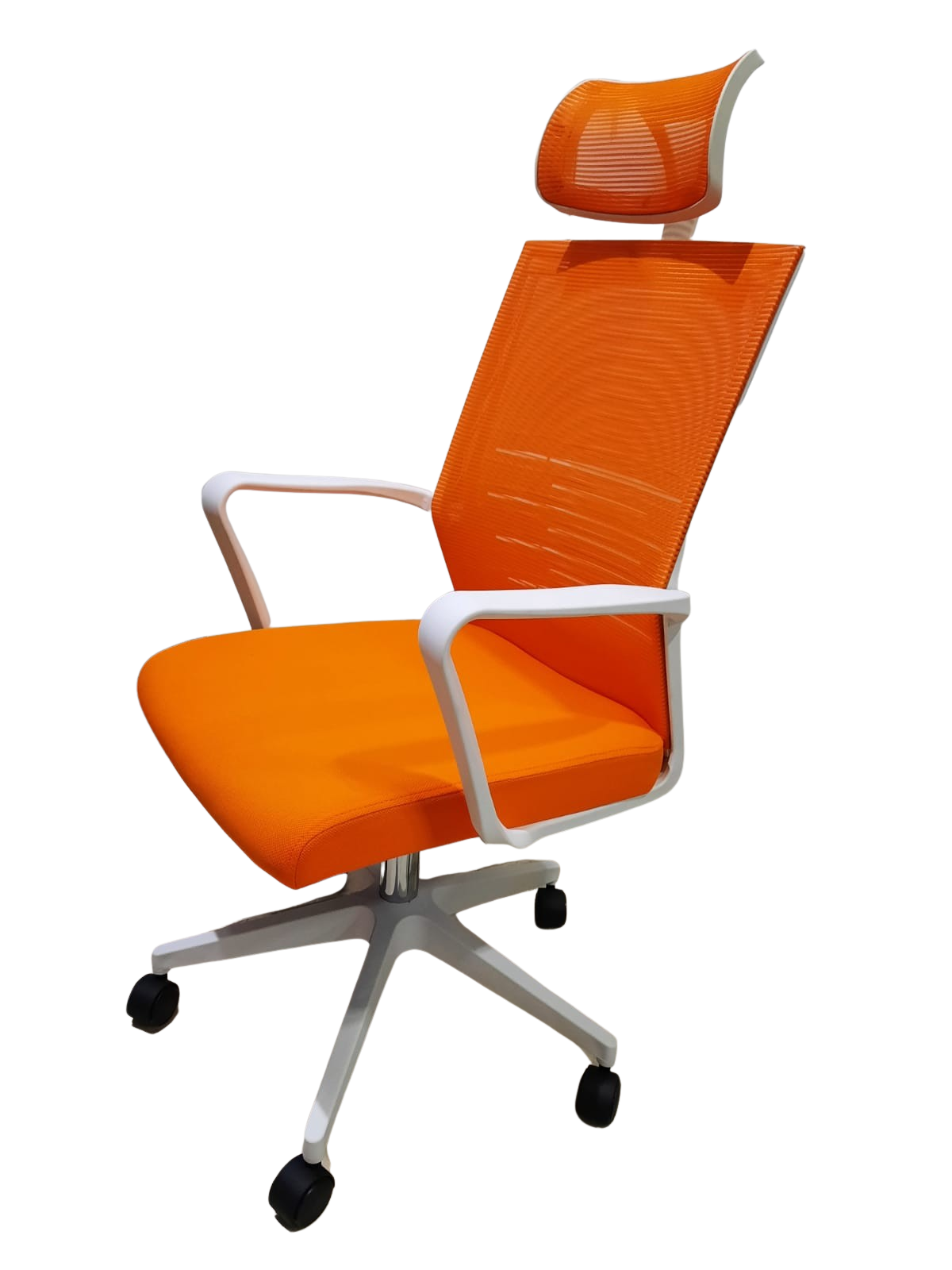 Office Chair with White Frame - Orange Mesh